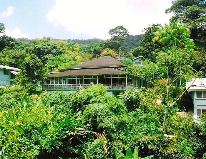 Blick auf das Asa Wright Nature Center im Regenwald, Insel Trinidad